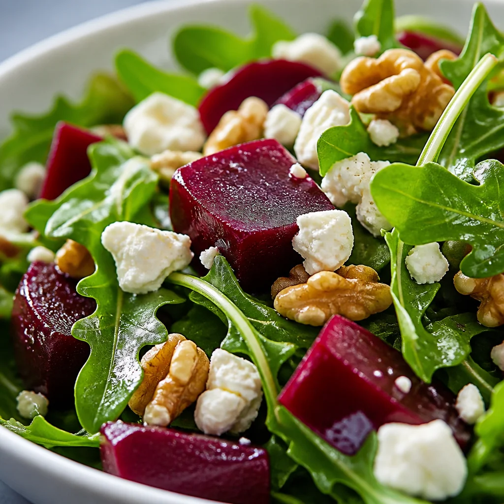 Vibrant Arugula Beet Salad with roasted beets, goat cheese, and balsamic dressing
