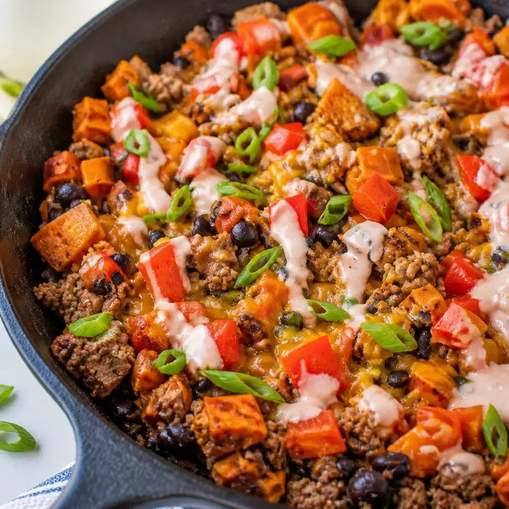 Ground Turkey Sweet Potato Skillet served in a colorful dish with fresh ingredients.