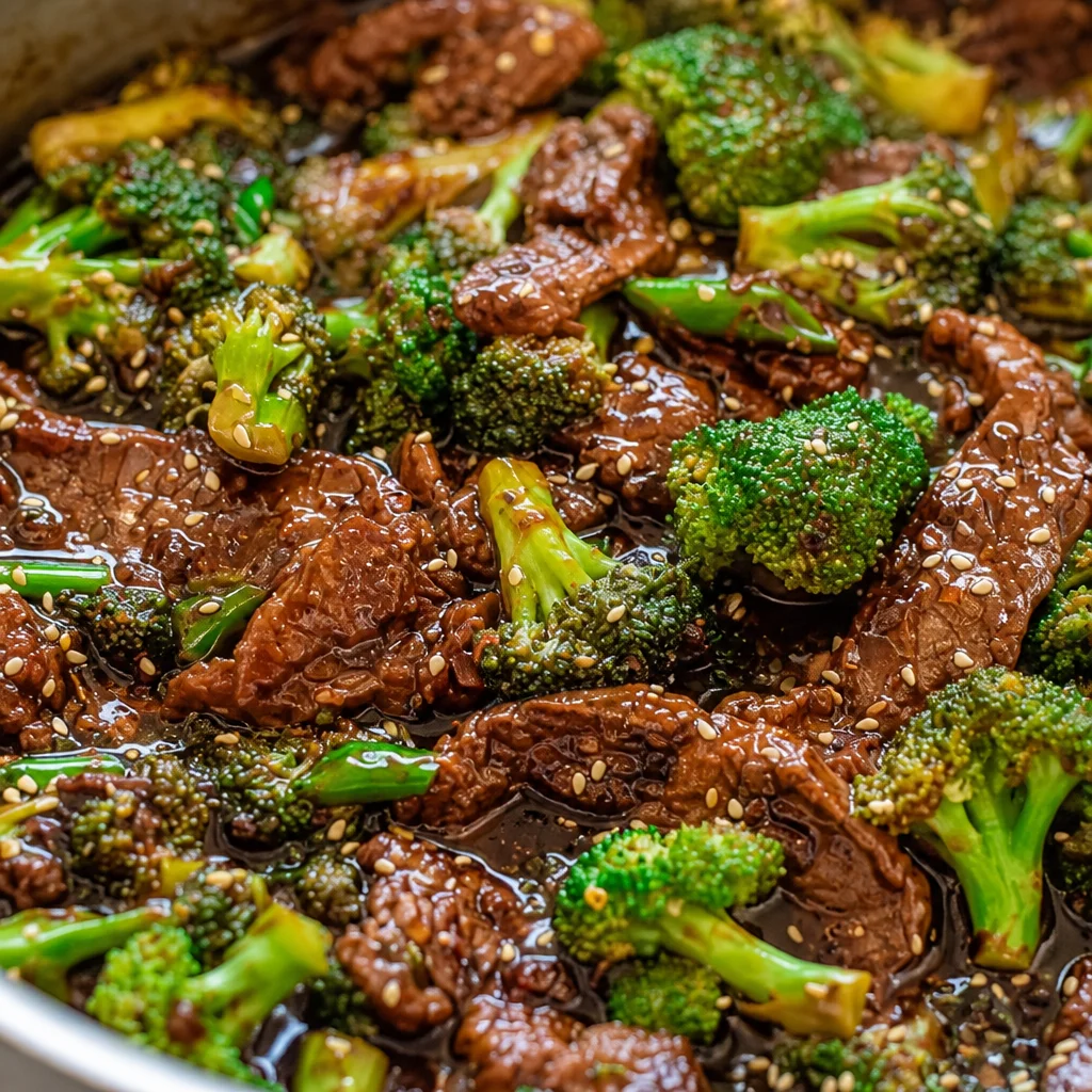 Delicious Beef and Broccoli stir-fry with tender beef and fresh broccoli florets.