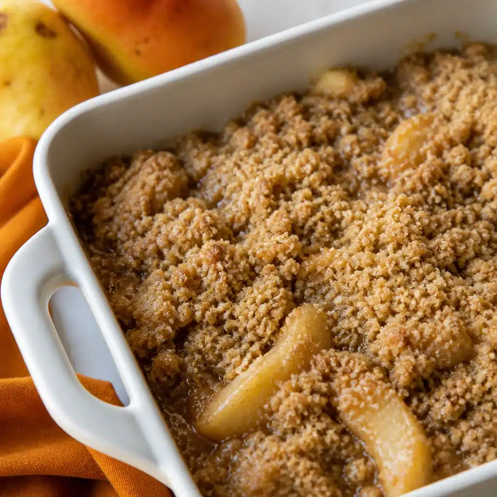 Delicious Pear Crumble with sweet pears and buttery crumble topping.