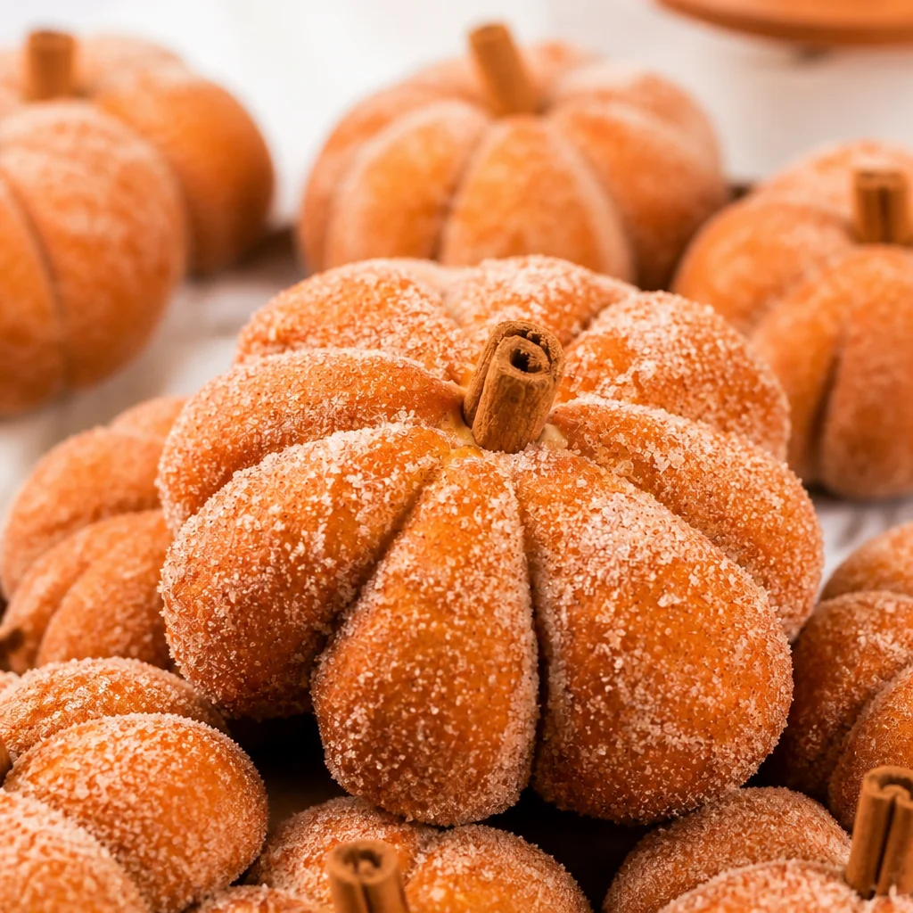 Baked Pumpkin Donuts topped with cinnamon sugar, fresh from the oven and ready to enjoy.