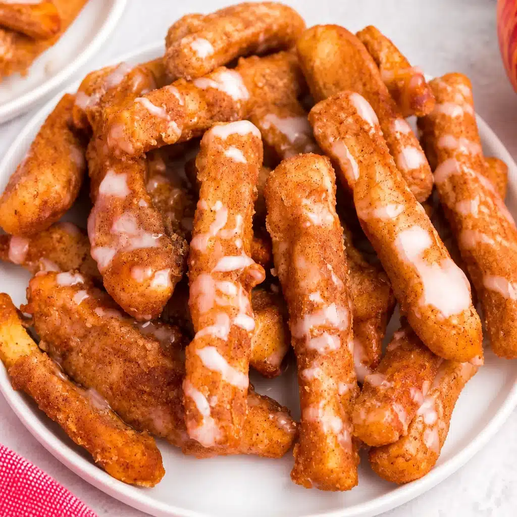 Crispy Air Fryer Apple Fries with cinnamon sugar coating served in a bowl.