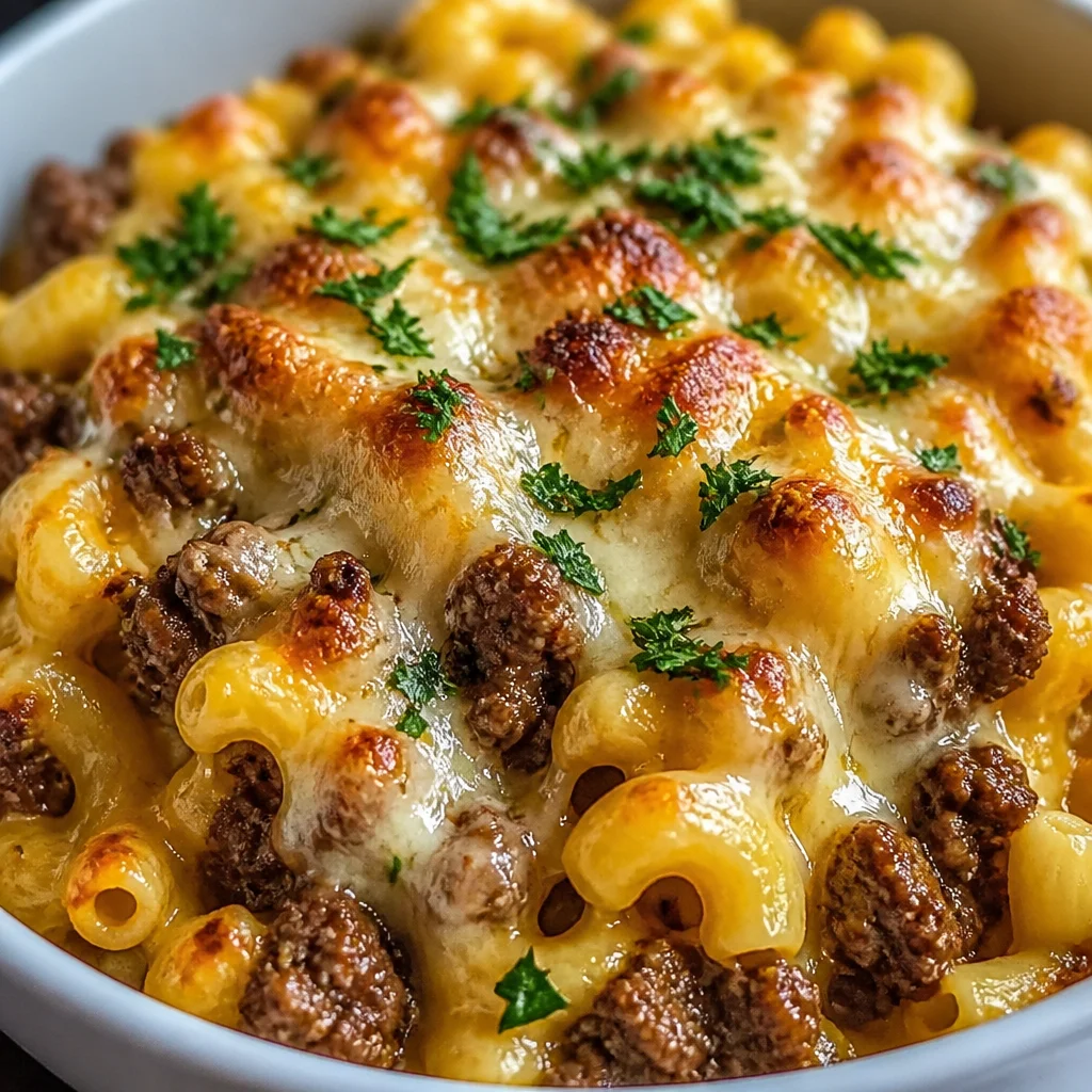 Delicious low-carb Cheeseburger Cauliflower Mac with ground beef and cheese sauce