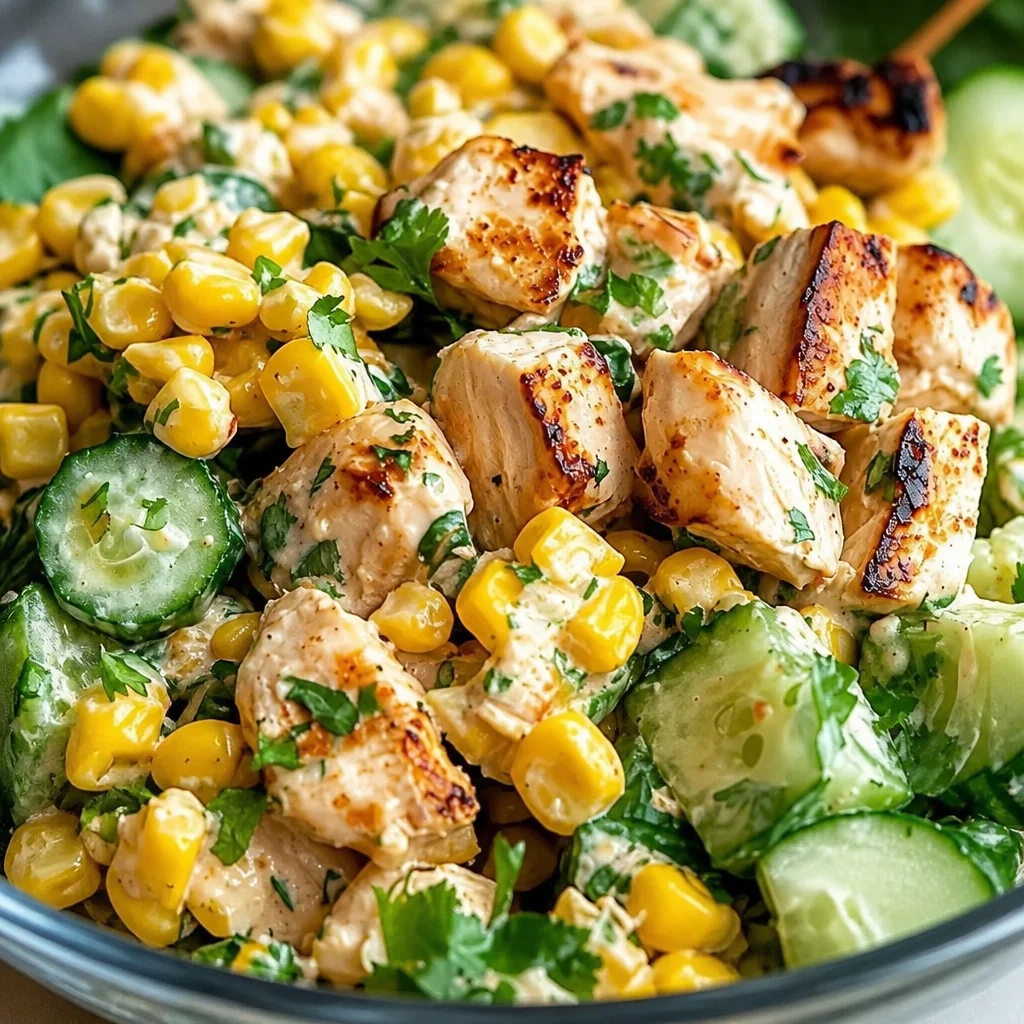 Delicious Street Corn Chicken Salad with roasted corn, chicken, and creamy dressing.