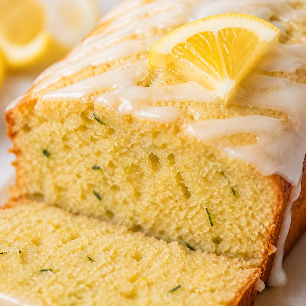 Moist and delicious Lemon Zucchini Bread topped with sweet lemon glaze.