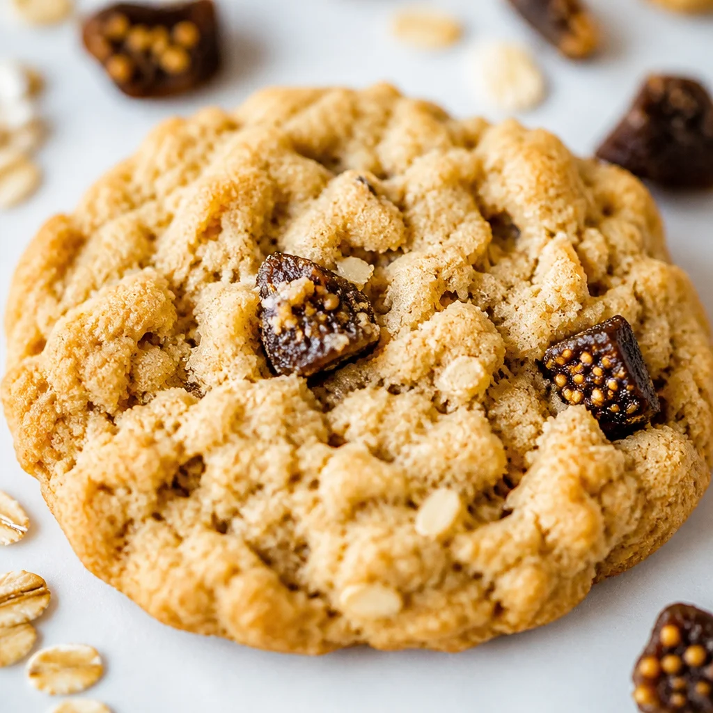 Chewy oatmeal fig cookies with dried figs and crunchy pecans on a plate.
