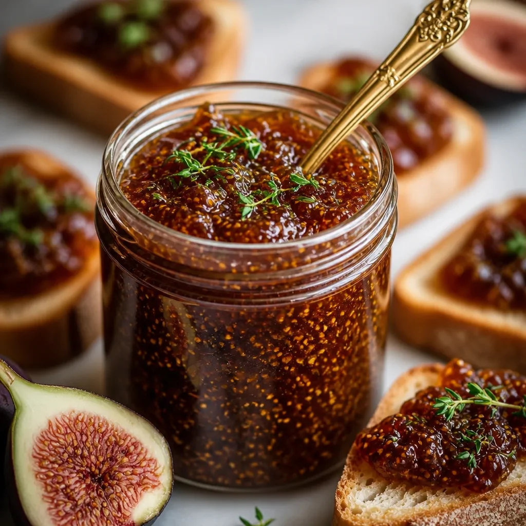 Homemade fig jam made with fresh figs and no pectin, ideal for spreading.