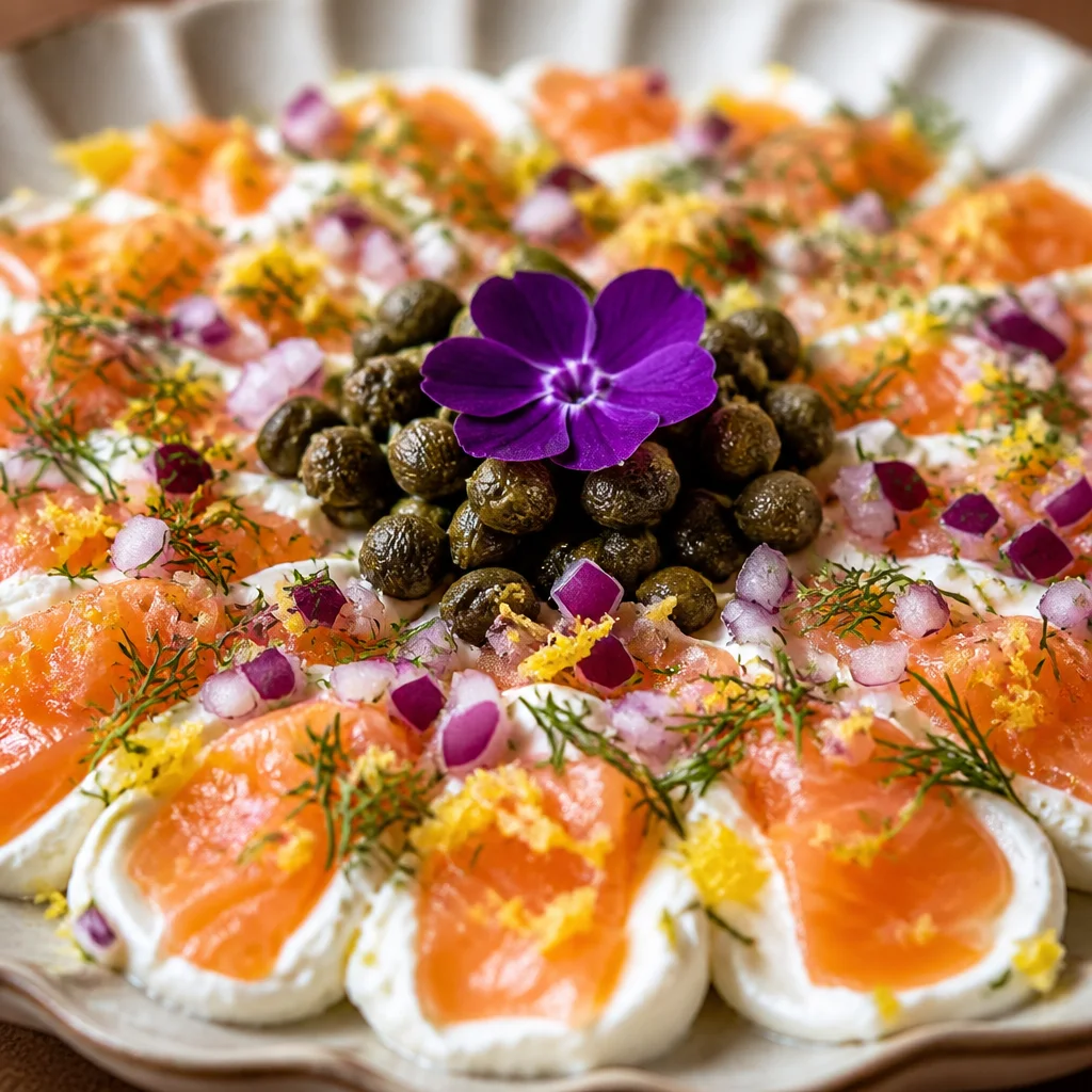 Creamy Smoked Salmon Dip with lemon and dill, served with bagel crisps.