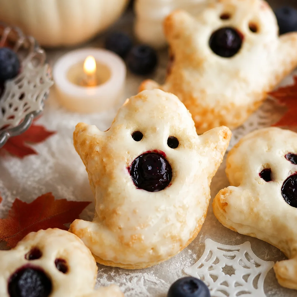 Vegan Blueberry Ghost Hand Pies - Delicious Halloween dessert with blueberry filling.