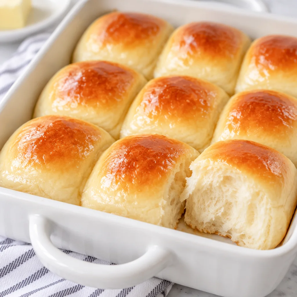 Freshly baked 30 minute dinner rolls, golden and fluffy, perfect for any meal.