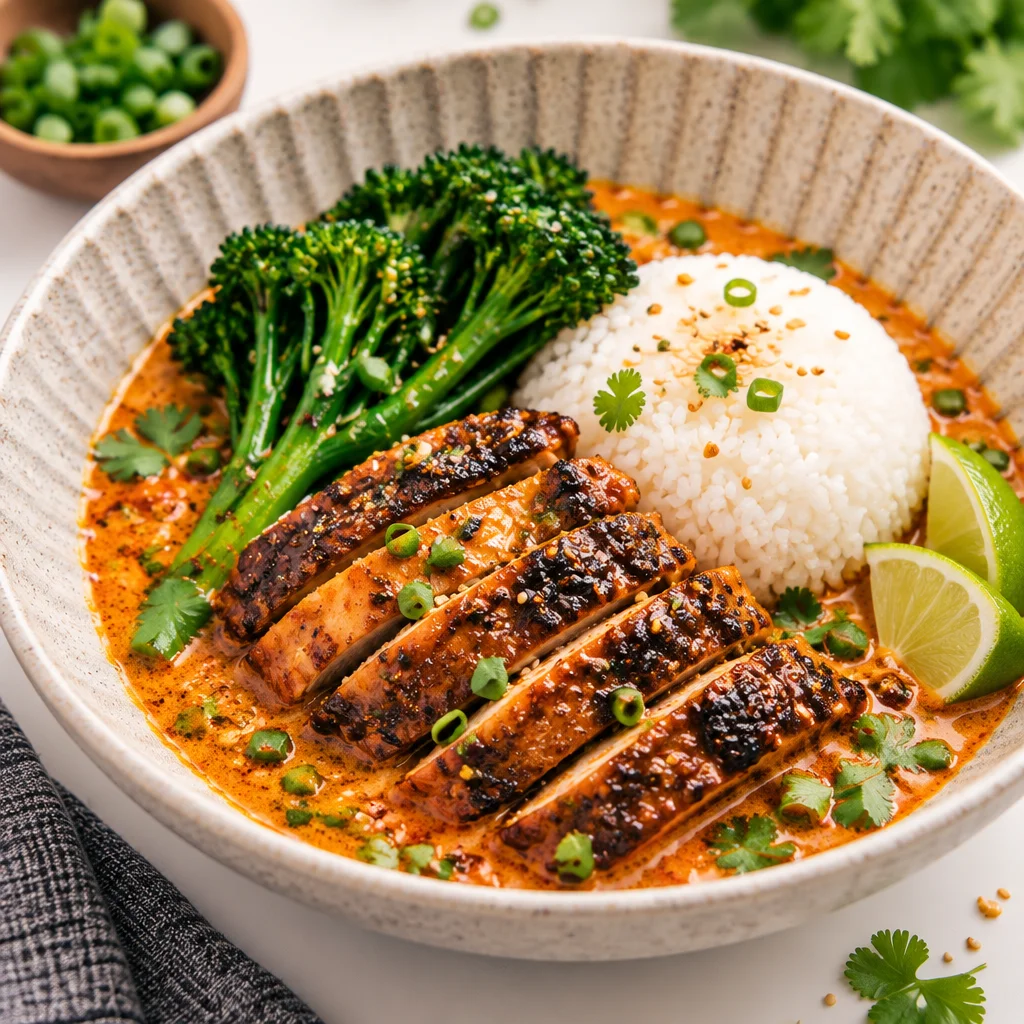 Delicious Chicken Broth Bowl with chicken, rice, and fresh vegetables