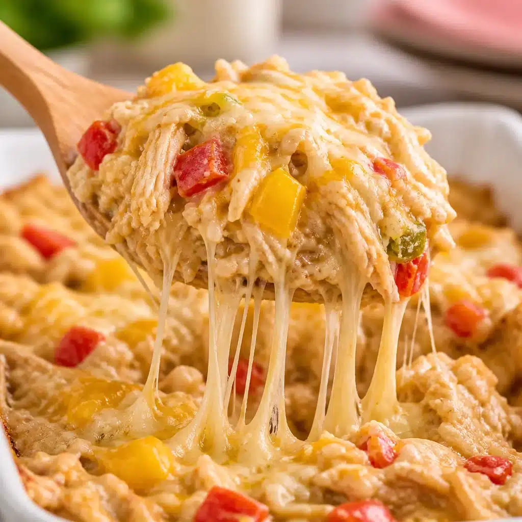 Delicious Chicken Fajita Casserole with chicken, veggies, and cheese in a creamy sauce