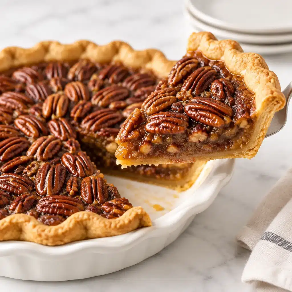 Decadent chocolate bourbon pecan pie with gooey filling and roasted pecans.