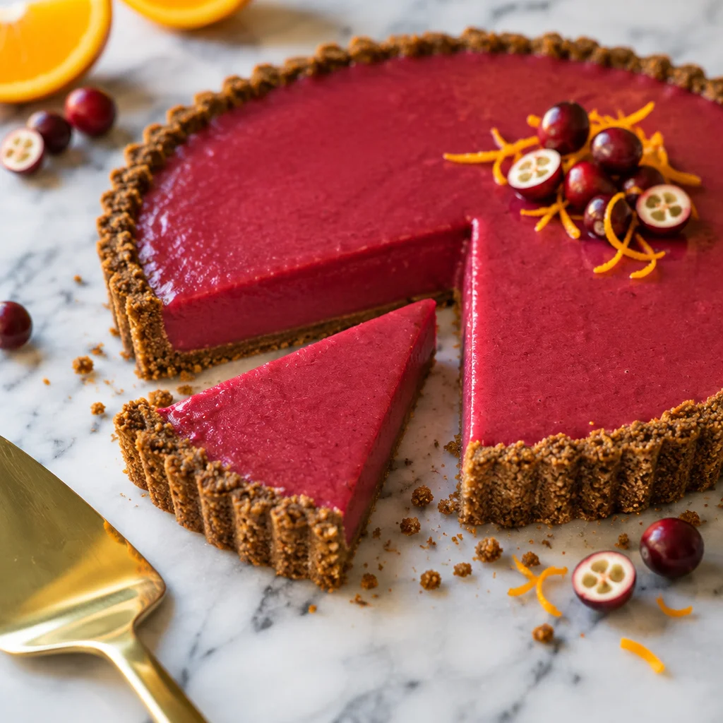 Cranberry Orange Curd Tart with a crumbly crust and vibrant filling, perfect for holidays.