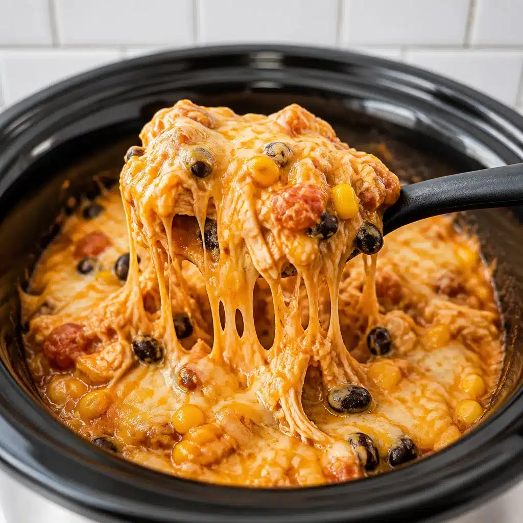Delicious Crockpot Chicken Enchilada Casserole with chicken, black beans and cheese