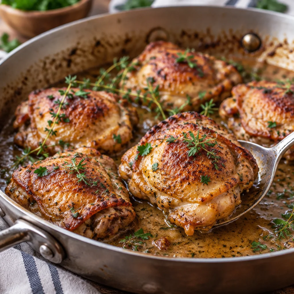 Delicious French mustard chicken breasts in creamy sauce with Dijon mustard.