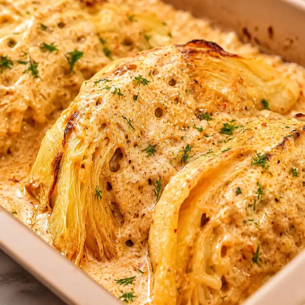 Creamy garlic butter melting cabbage, seared and baked for a tender, flavorful dish.