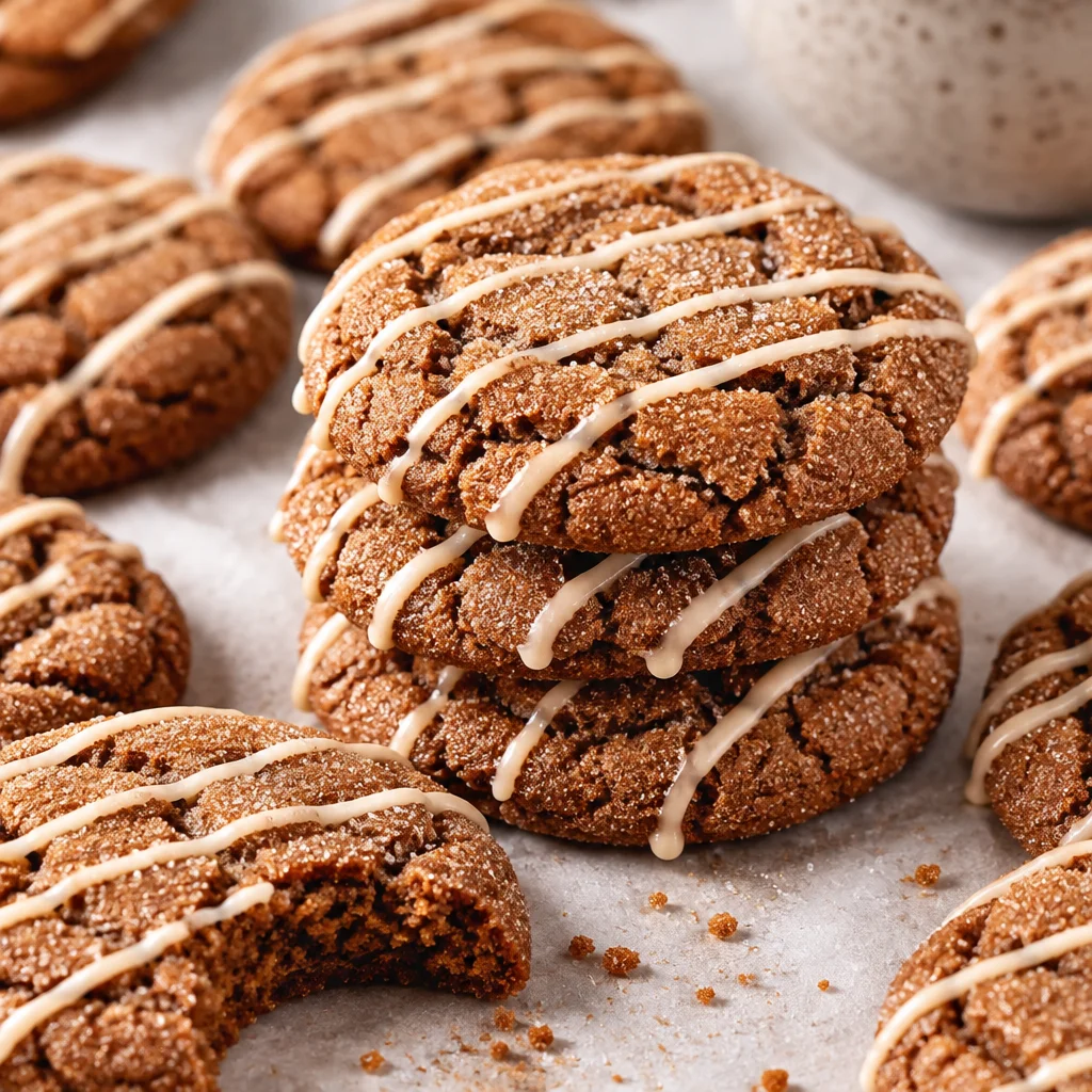 Delicious soft gingerbread latte cookies drizzled with brown butter icing.