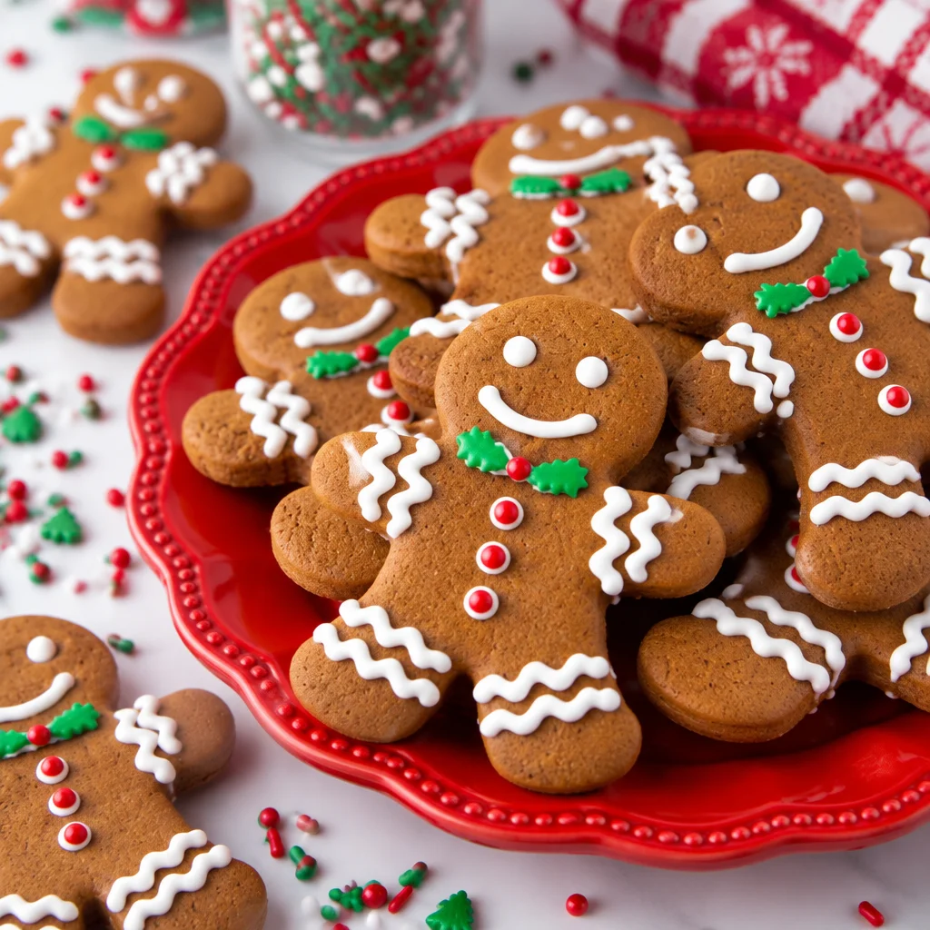 Freshly baked gingerbread men cookies perfectly spiced for the holidays.