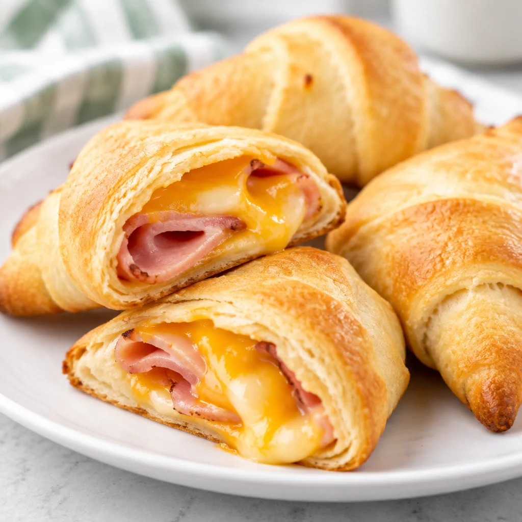 Delicious ham and cheese crescent rolls baked to perfection, ideal for appetizers or snacks.
