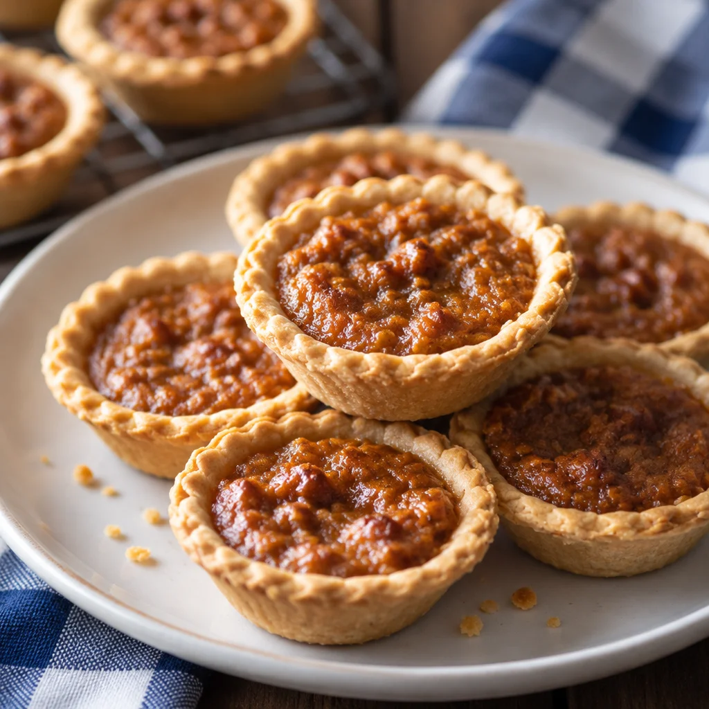 Mini Sweet Potato Pies garnished with pecans and marshmallows, perfect for dessert.