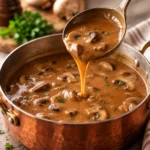 Delicious homemade Mushroom Gravy served over mashed potatoes
