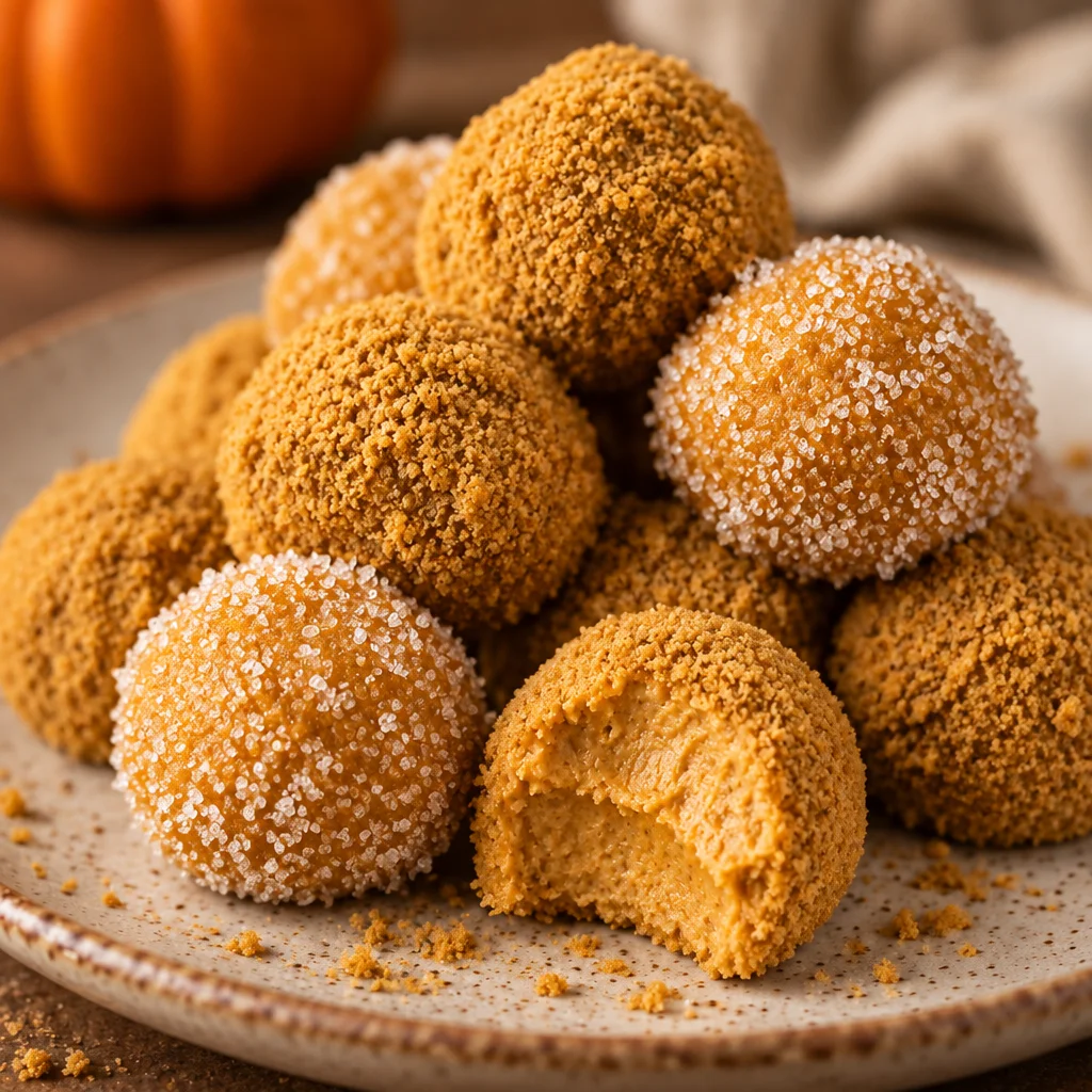 No Bake Pumpkin Cheesecake Bites with graham cracker crust and pumpkin spice