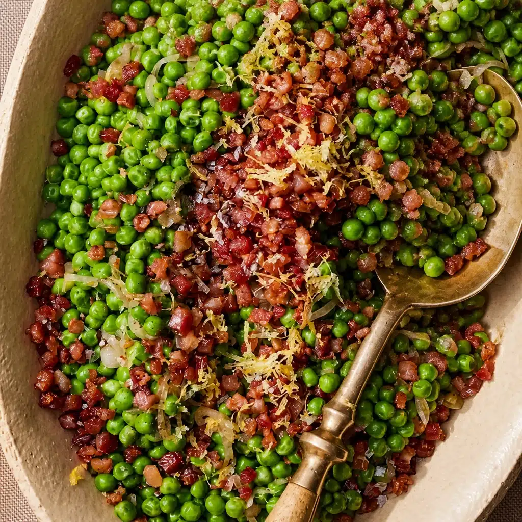 Delicious Peas and Pancetta side dish with green peas and crispy pancetta