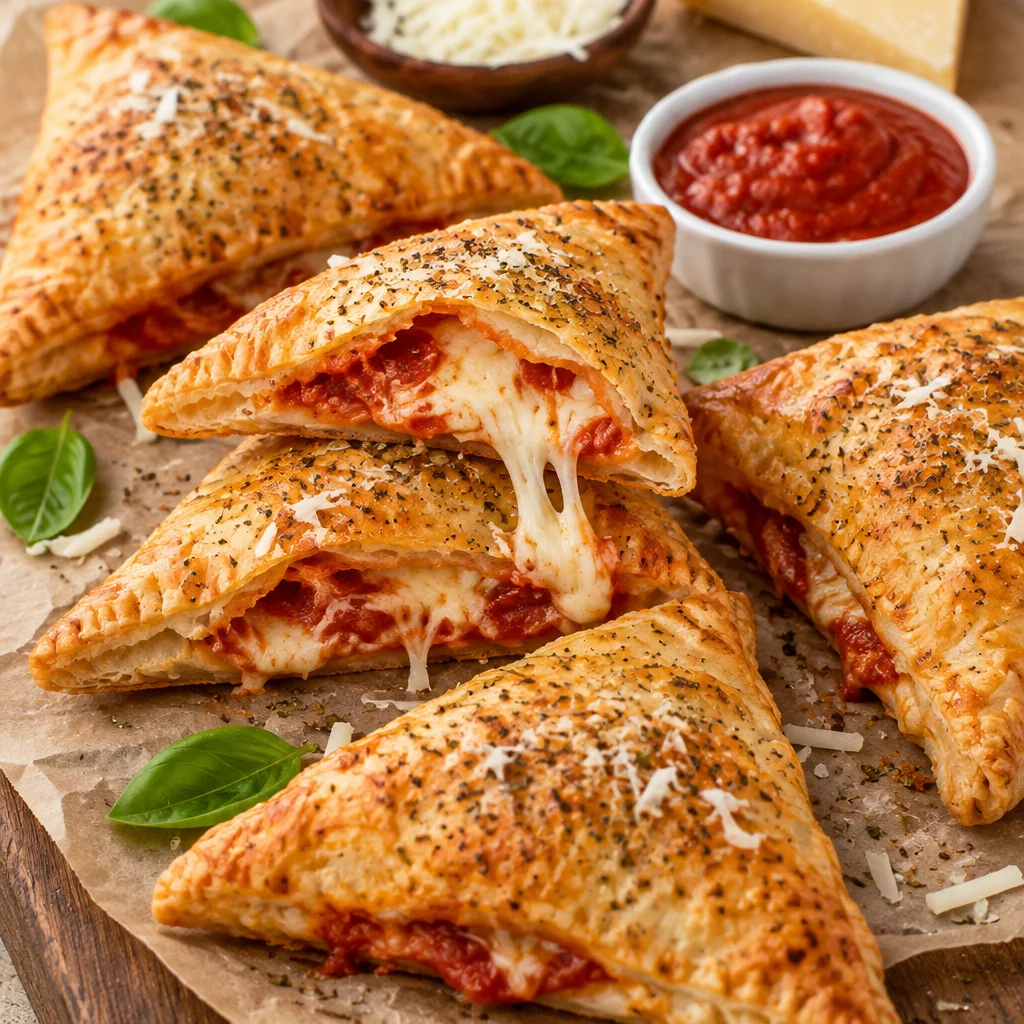Homemade Pepperoni Pizza Pockets with cheese and pepperoni filling
