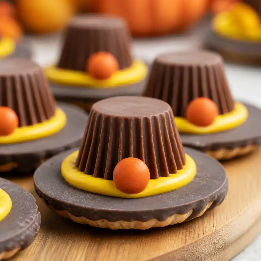 Delicious no-bake Pilgrim Hat Cookies made with fudge cookies and peanut butter cups.