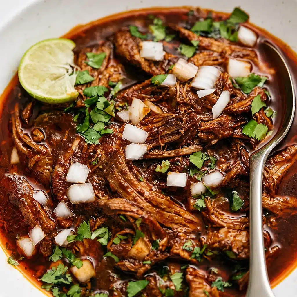 Delicious slow cooker birria stew with tender beef, served with tacos.