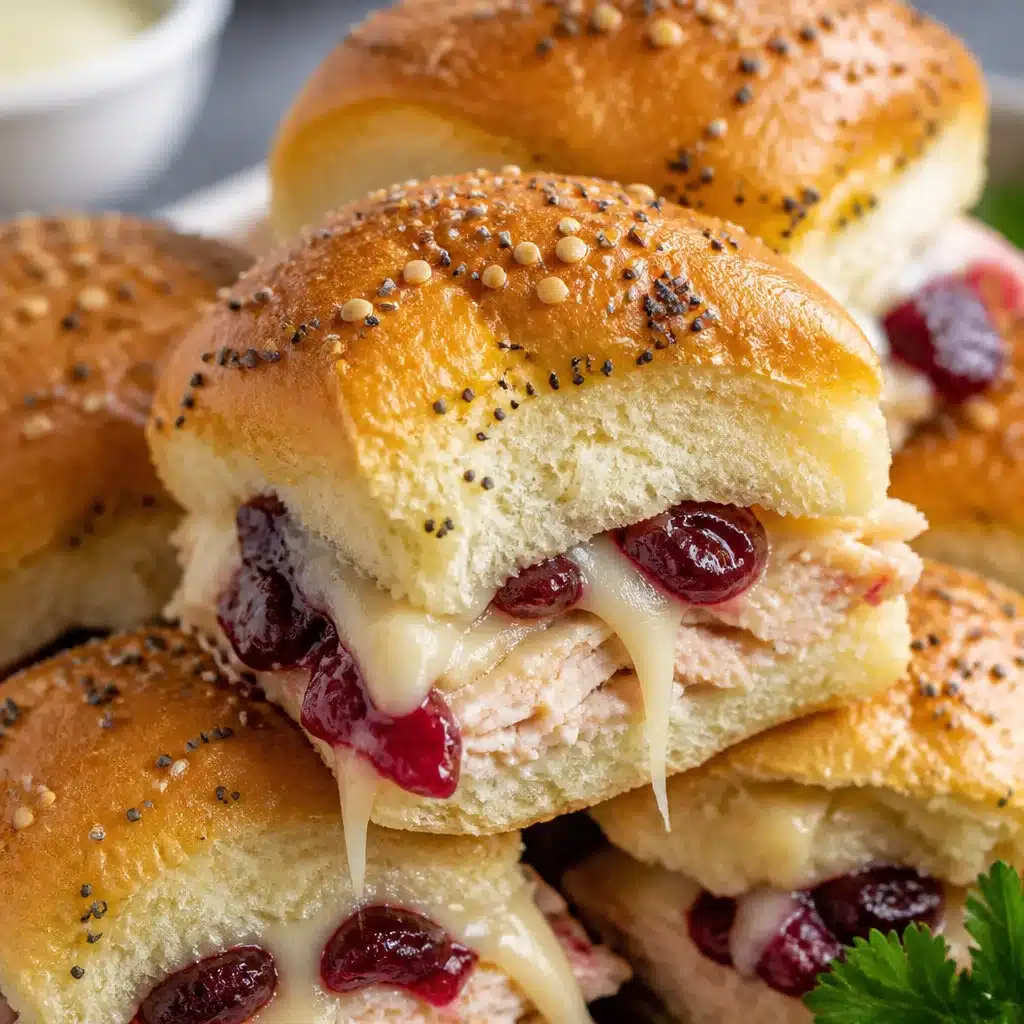 Delicious turkey cranberry sliders made with turkey, cranberry sauce, and cheese on Hawaiian rolls.