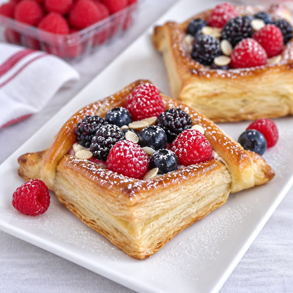 Delicious berry custard pastries topped with fresh berries and creamy custard