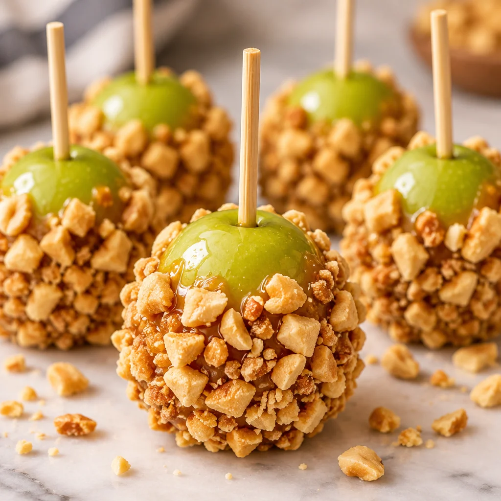 Delicious Caramel Apple Grapes dipped in caramel and chopped nuts, a perfect fall treat.