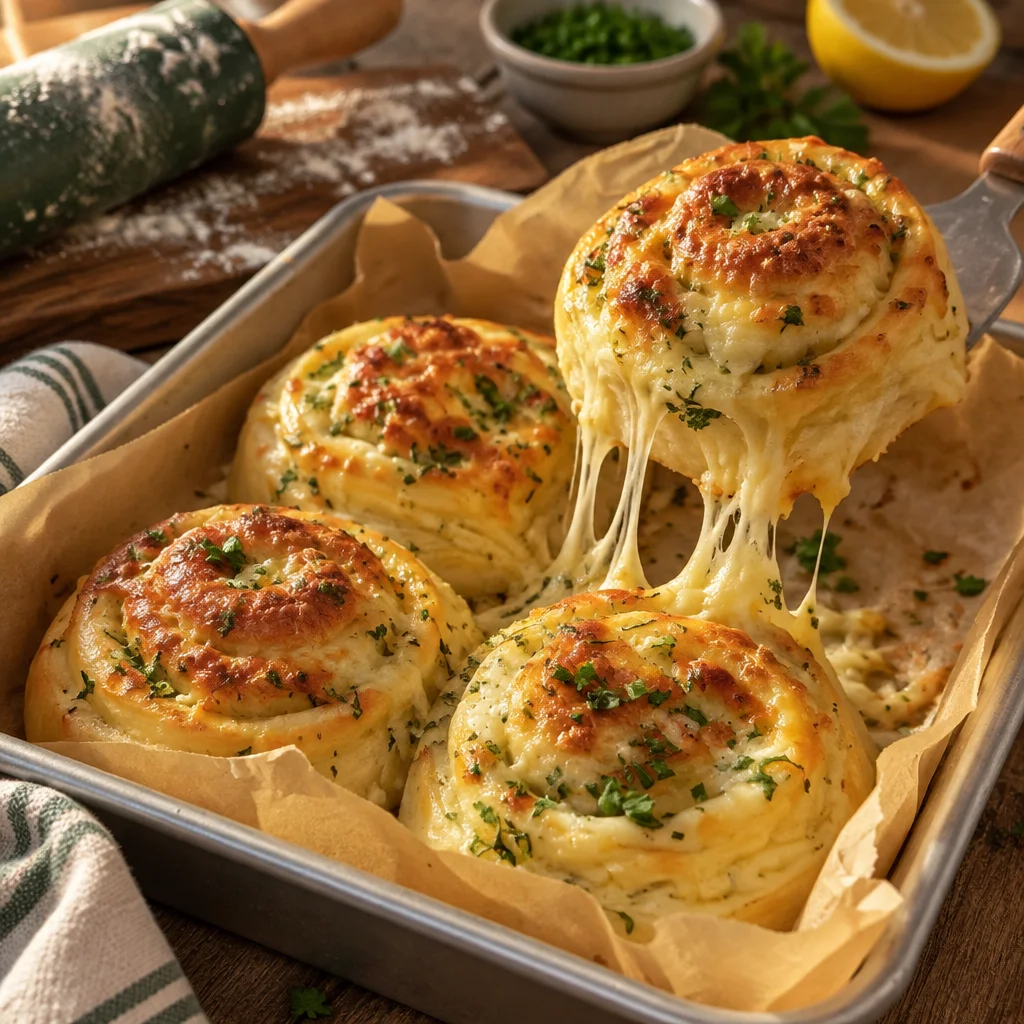 Delicious cheesy garlic rolls filled with mozzarella and garlic butter, perfect for any meal.
