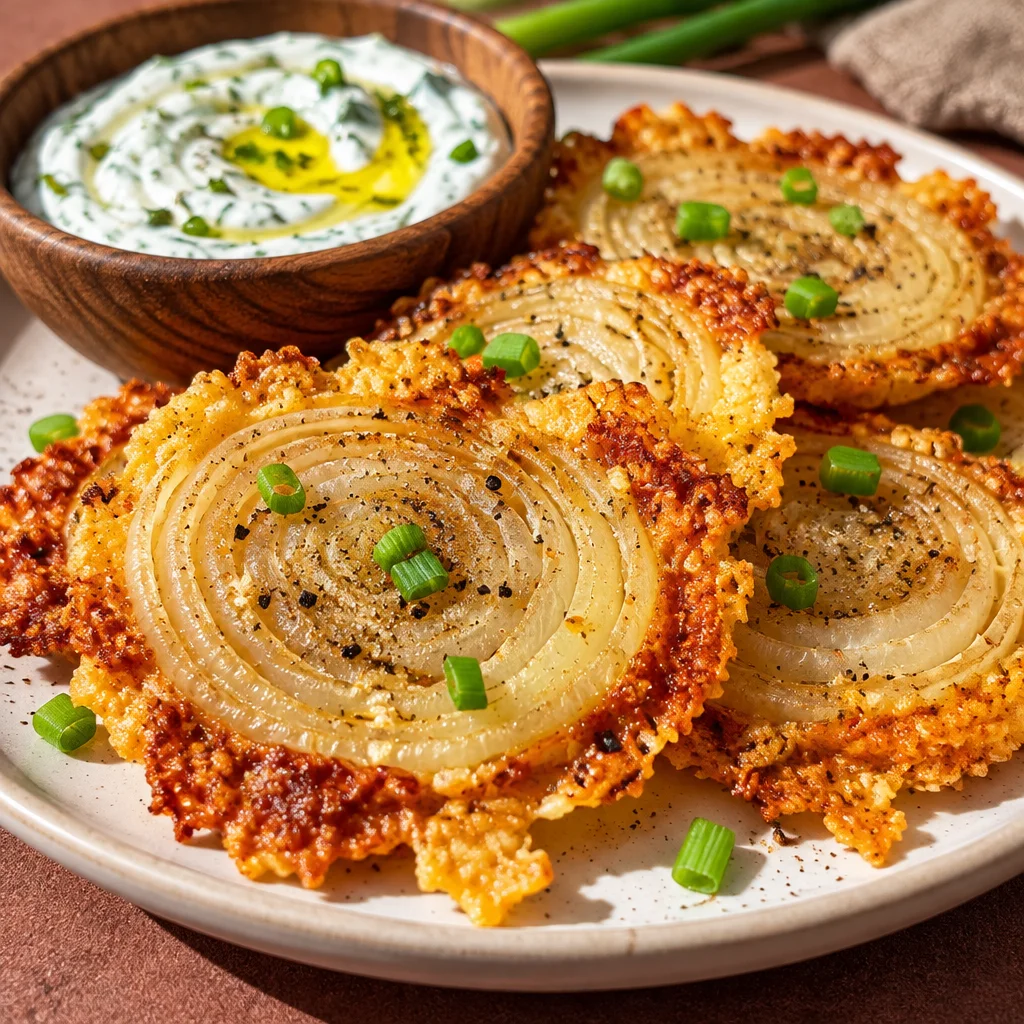 Crispy homemade viral onion ring chips made from onions and parmesan cheese.