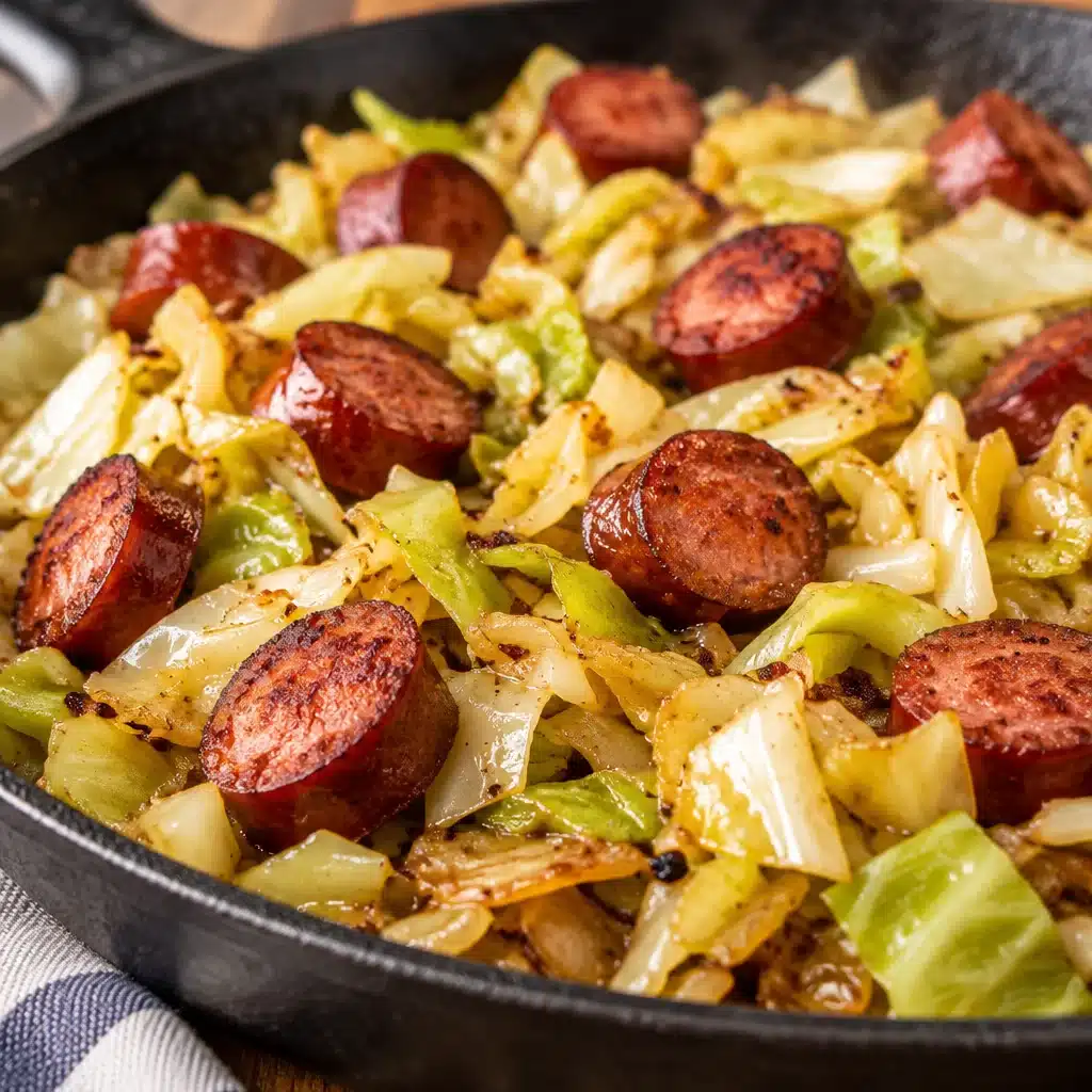 Delicious fried cabbage and sausage skillet meal ready in 30 minutes.