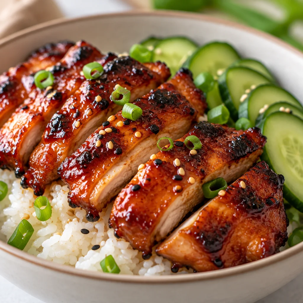 Delicious Honey Gochujang Chicken garnished with fresh herbs and spices.
