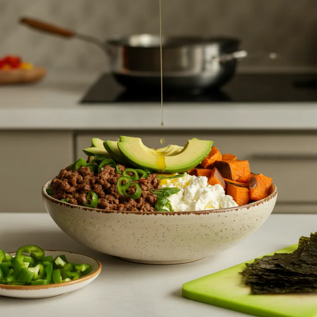 sweet potato ground beef bowl